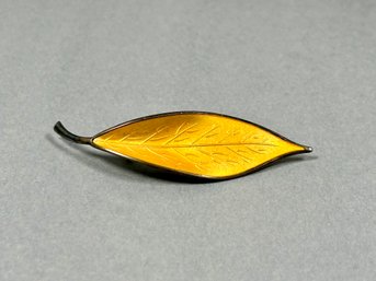 Sterling Silver & Enamel Leaf Pin - Norway