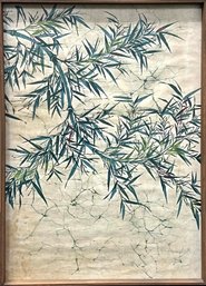 Vintage Japanese Style Bamboo Art On Fabric Framed