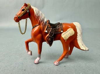 Small  Metal Cinnamon Color Horse With Chain Reins