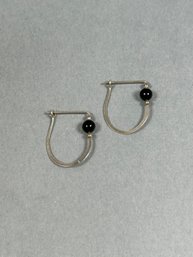 Sterling & Black Bead Dainty Hoop Pierced Earrings