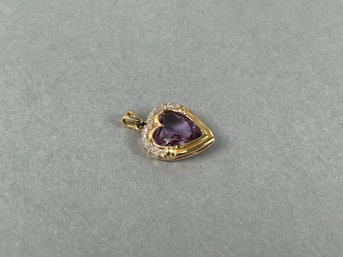 14k And Heart Shaped Amethyst Pendant With Small Diamonds
