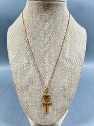 18K Yellow Gold Egyptian Ankh Pendant And Chain