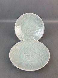 Pair Of Celadon Glaze Fish Plates