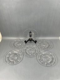 6 Vintage Heisey Glass Rib And Panel Salad Plates.