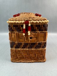 Pacific Coast Native - Woven Cedar Kleenex Box With Beads