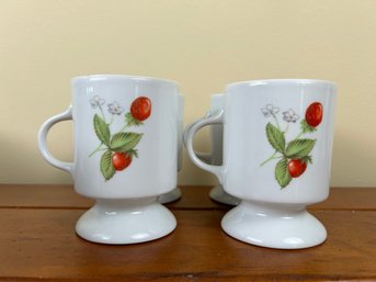 Set Of 4 Bernardaud Limoges Strawberry Pattern Mugs