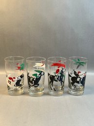 4 Vintage Horse Racing Drinking Glasses