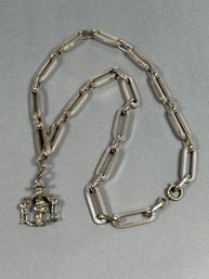 Silver Tone Geisha In Pagoda Pendant With Necklace