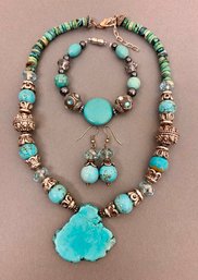 Turquoise Necklace With Matching Bracelet & Earrings