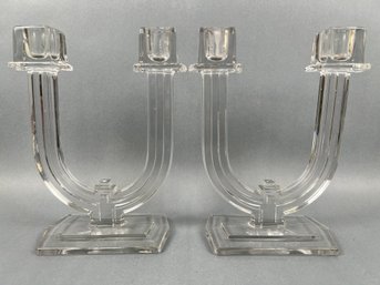 2 Vintage Art Deco Heisey New Era Glass Candleholders