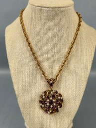 Goldtone Purple Rhinestone Pendant Necklace