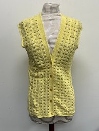 Vintage Womens Hand Knit Yellow Sweater Vest