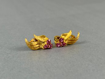 Gold And Pink Rhinestone Clip Earrings