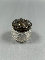 Small Art Nouveau Monogrammed Sterling Silver And Crystal Vanity Jar