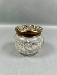 Large Art Nouveau Sterling Silver And Crystal Vanity Jar