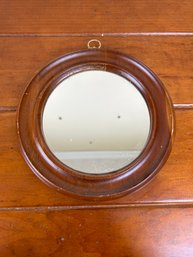 Vintage Small Round Wood Mirror