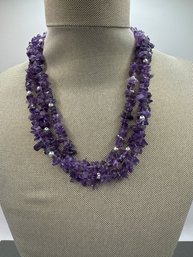 Sterling Silver Necklace With Amethyst Stones