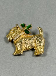 Vintage Gold Finish Rhinestone And Enamel Holiday Scottie Dog Pin