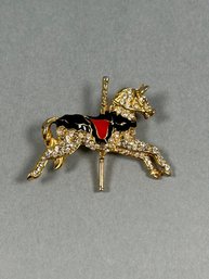 Rhinestone & Enamel Carousel Horse Pin