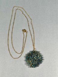 Long Gold Tone & Beaded Medallion Costume Jewelry Necklace