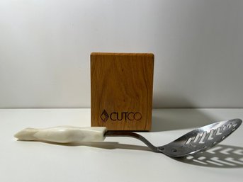 Cutco Serving Spoon And Wood Holder