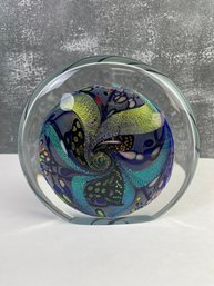 Signed Hand Blown Art Glass Multi Color Orb Peacock Colors