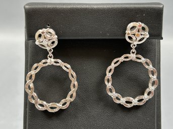 Vintage Trifari Silver Finish Drop Ring Clip Earrings