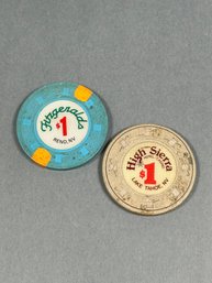 Vintage Nevada $1 Poker Chips - High Sierra, Lake Tahoe & Fitgeralds, Reno
