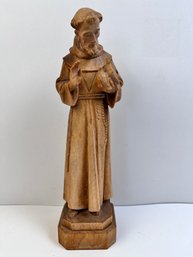 Carved Wood Statue Of St Francis Of Assisi With Birds.