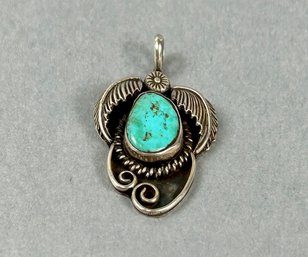 Navajo Turquoise And Silver Signed Pendant