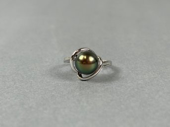 Real Cultured Black Pearl Ring  Sz8