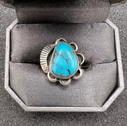 Silver Southwest Style Turquoise Ring ~ Sz 5