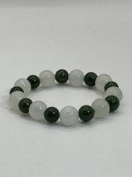 Green And White Bead Stretchy Bracelet