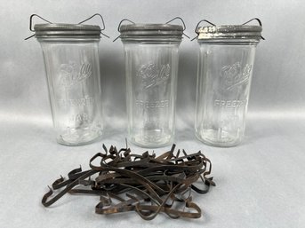 3 Vintage Ball Freezer Jars With Extra Clips.