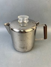 Vintage Wood Handled Percolator Coffee Pot.