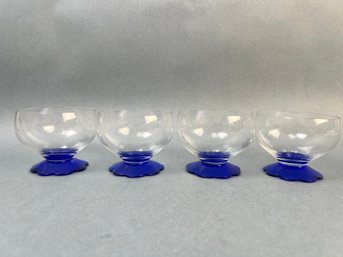 Vintage Art Deco Weston Lily Pad Cobalt Cordial Glasses.