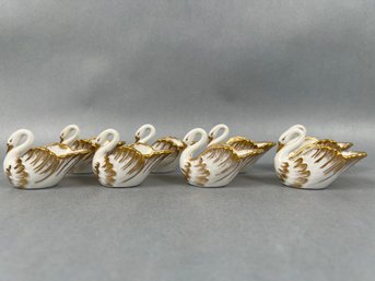 A Flock Of 8 Swan Salt Cellars With Gold Trim From Alberta.