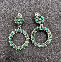 Vintage Silver Petit Point Turquoise Zuni Clip Earrings