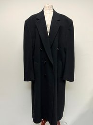 Vintage Christian Aujard Double Breasted Black Overcoat