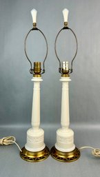 Pair Of Neoclassical Column Glass Lamps Aladdin Alacite