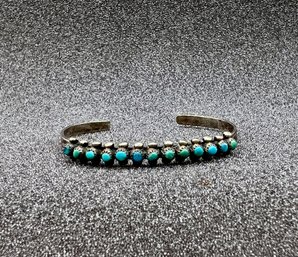 Vintage Silver Petit Point Turquoise Cuff Bracelet