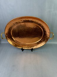 Large Hammered Copper Tray With Handles - India