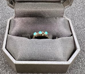 Small Vintage Silver Petit Point Turquoise Ring ~ Size 2