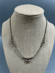 Elite Silver Metal Bead Chain Necklace With Heart Center Pendant