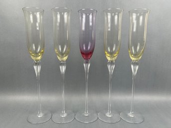 5 Vintage Roseanna Champagne Flutes.