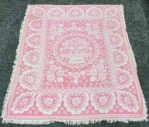 Vintage Bright Pink And White Chenille Twin Bedspread