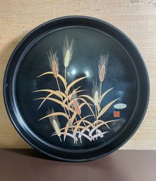 Vintage Black Lacquered Tray With Gold Wheat Accent Design *LOCAL PICKUP ONLY - NO SHIPPING*