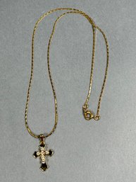 Costume Gold And Rhinestone Cross Pendant On Chain