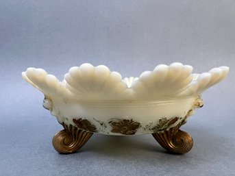 Vintage Light Green Milk Glass Footed Trinket Dish.