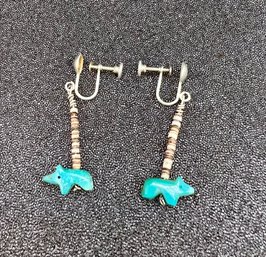 Native Sterling & Turquoise Fetish Earrings